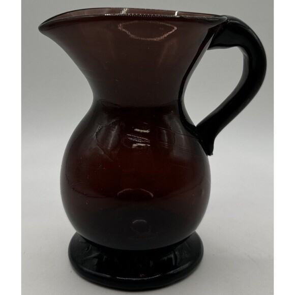 AMETHYST  Glass Pitcher Small 5 Inch Tall Hand Blown Vintage Purple Plum - Picture 3 of 7